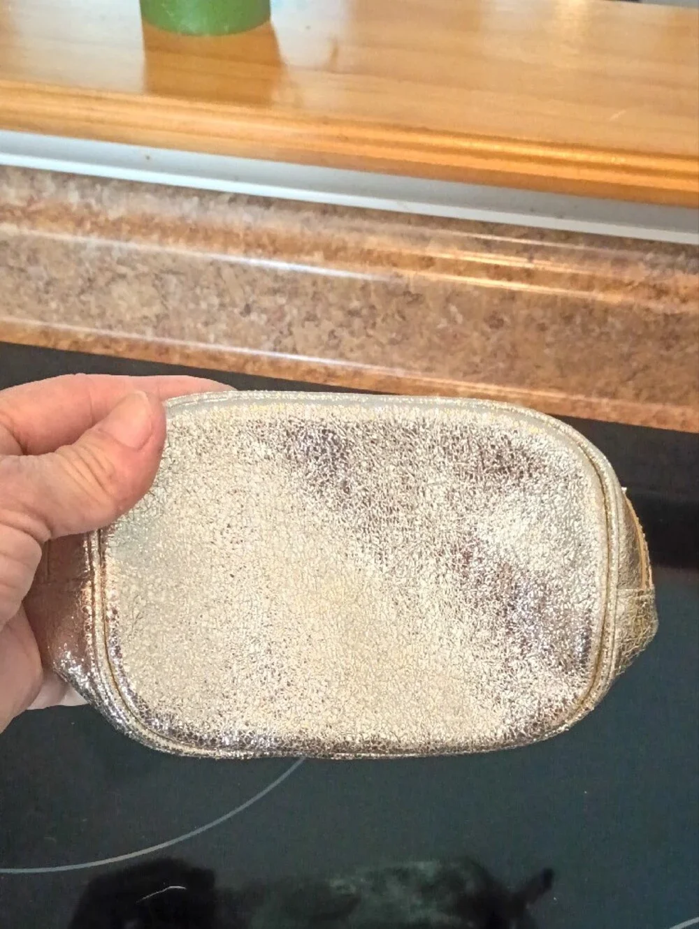 Tory Burch Gold Metallic Logo Cosmetic Pouch